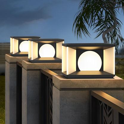 Modern Stainless Steel PC Globe Solar or Hardwired Outdoor Pillar Light Black IP65 8 Hour 2 Sizes Garden Villa