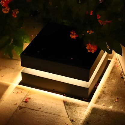 Modern Square Stainless Steel Outdoor Pillar Light Black Solar or Hardwired IP65 3000K 3 Sizes Deck Post