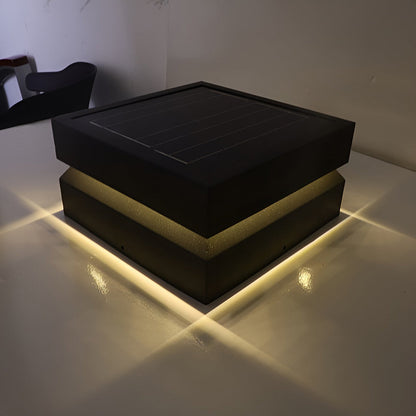 Modern Square Stainless Steel Outdoor Pillar Light Black Solar or Hardwired IP65 3000K 3 Sizes Deck Post