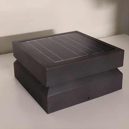 Modern Square Stainless Steel Outdoor Pillar Light Black Solar or Hardwired IP65 3000K 3 Sizes Deck Post