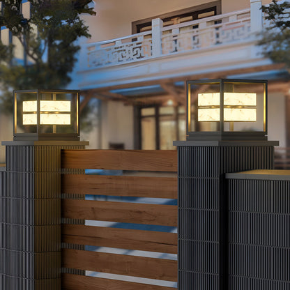 Modern Brick Square Stainless Steel PC Outdoor Pillar Light Black Single or Double Layer Solar or Hardwired IP65 Villa Gate