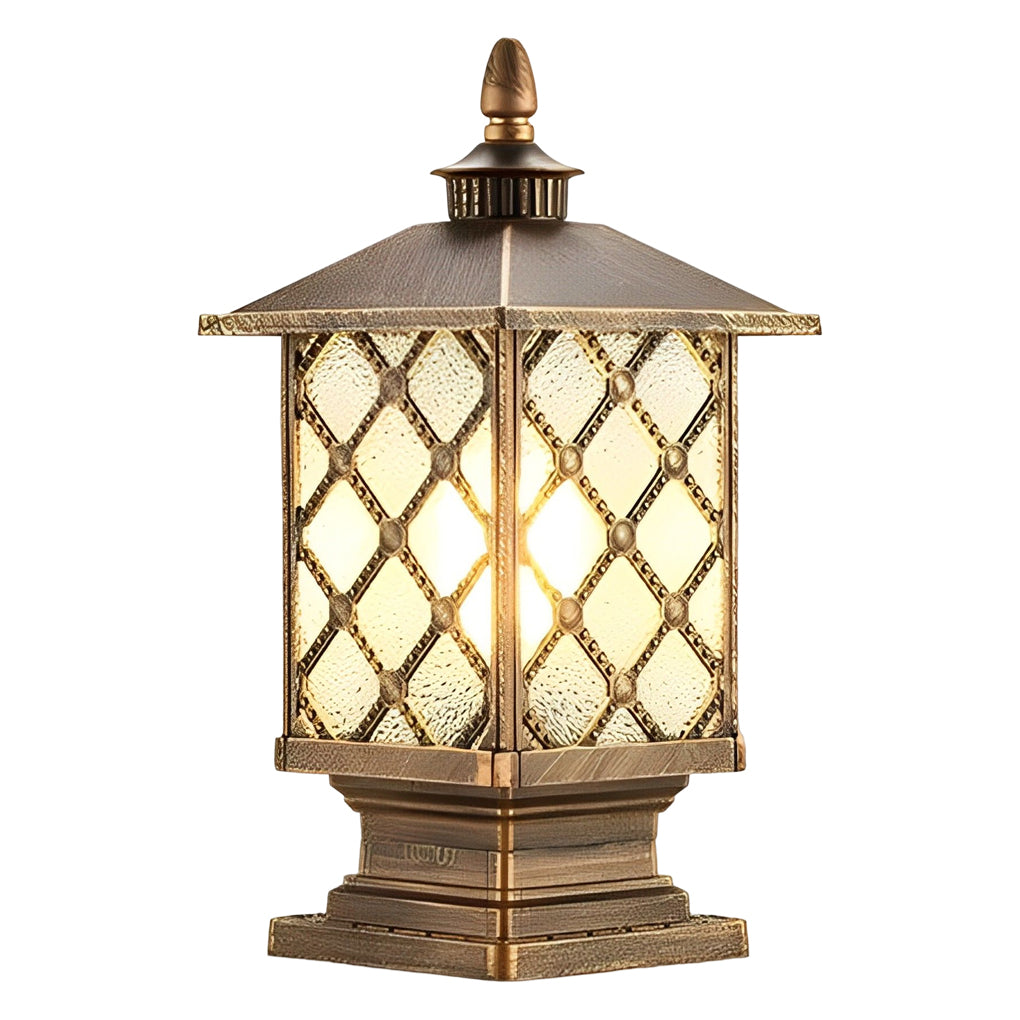 Retro Die-Cast Aluminum Frosted Glass Outdoor Pillar Light Black or Bronze 3 Grid Styles IP55 Hardwired E27