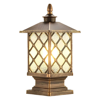 Retro Die-Cast Aluminum Frosted Glass Outdoor Pillar Light Black or Bronze 3 Grid Styles IP55 Hardwired E27