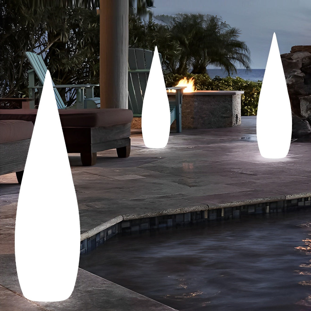 Modern Teardrop LED Outdoor Floor Lamp IP65 Solar/Hardwired/Battery White PE