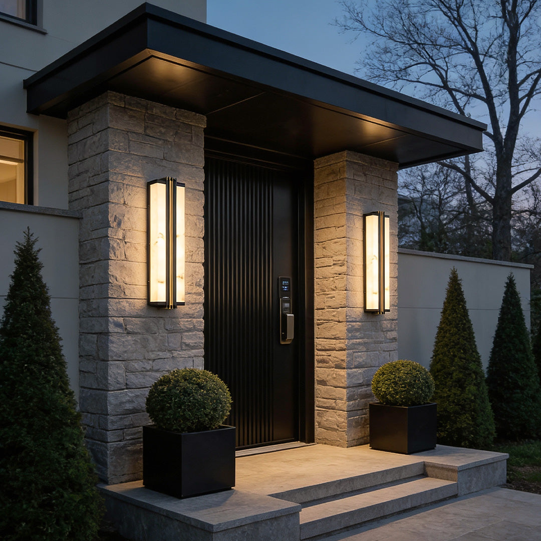 Modern LED Outdoor Wall Sconce Stainless Steel Resin Marble 30W 3CCT IP54 Black Gold 27 Inch