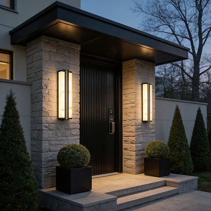 Modern LED Outdoor Wall Sconce Stainless Steel Resin Marble 30W 3CCT IP54 Black Gold 27 Inch