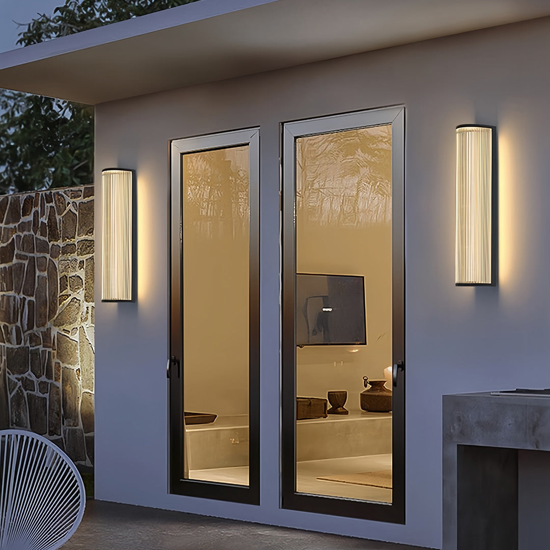 Vertical Fluted Stainless Steel LED Outdoor Wall Sconce IP65 Solar/Hardwired
