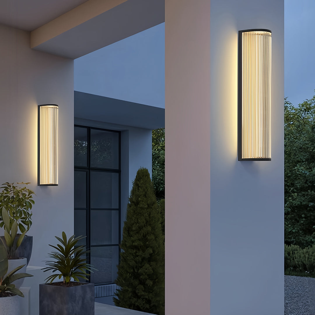Vertical Fluted Stainless Steel LED Outdoor Wall Sconce IP65 Solar/Hardwired