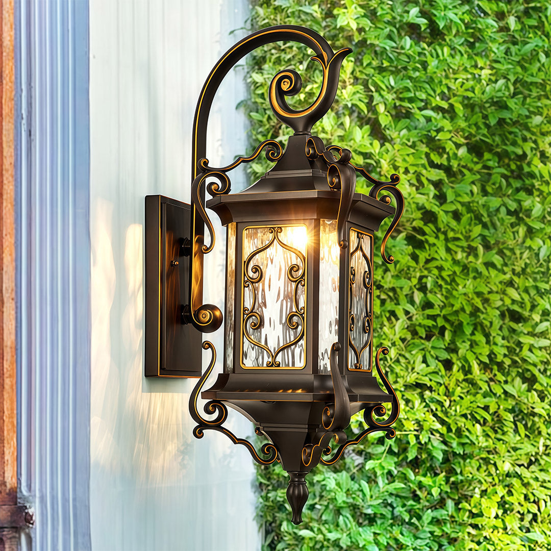 European Gilded Aluminium Outdoor Wall Lantern E27 IP65 Coffee Gold