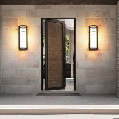 Modern Black Outdoor Wall Sconce Dual Layer Shade Aluminum LED 30W CRI80