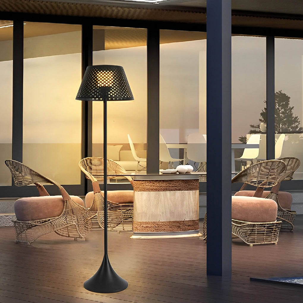 Modern Stainless Steel Mesh Shade Outdoor Floor Lamp IP65 Solar/Plug-In 3000K