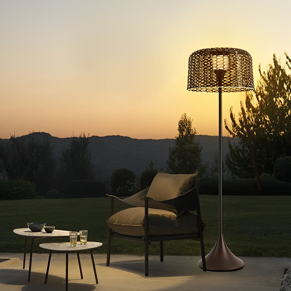 Modern Stainless Steel Mesh Shade Outdoor Floor Lamp IP65 Solar/Plug-In 3000K