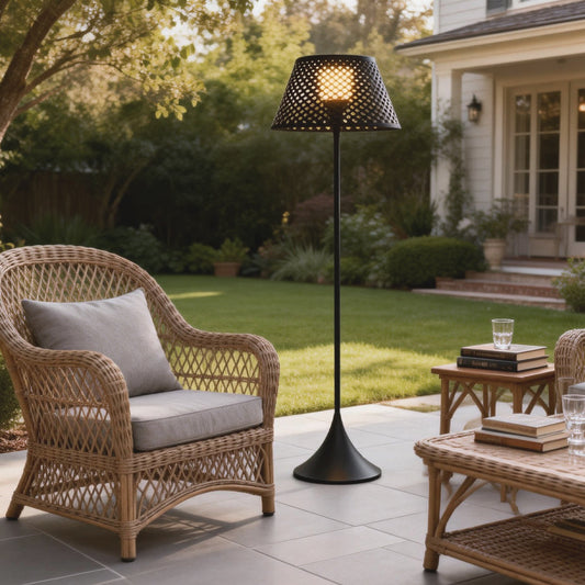 Modern Stainless Steel Mesh Shade Outdoor Floor Lamp IP65 Solar/Plug-In 3000K