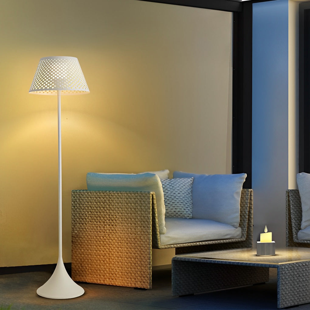 Modern Stainless Steel Mesh Shade Outdoor Floor Lamp IP65 Solar/Plug-In 3000K