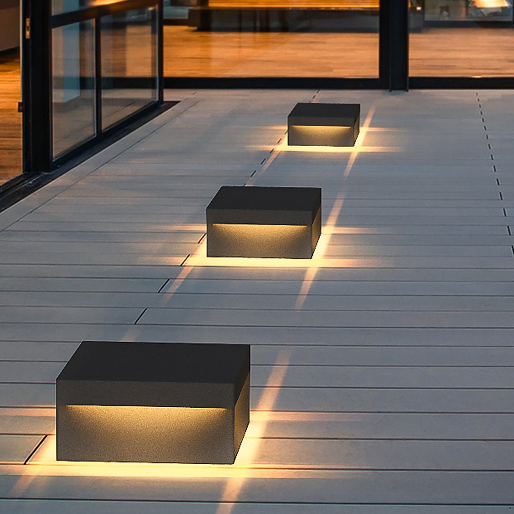 Minimalist Square Stainless Steel Acrylic Outdoor Pillar Light Black IP65 Solar or Hardwired 5 Sizes Courtyard