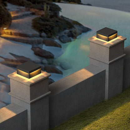 Minimalist Square Stainless Steel Acrylic Outdoor Pillar Light Black IP65 Solar or Hardwired 5 Sizes Courtyard