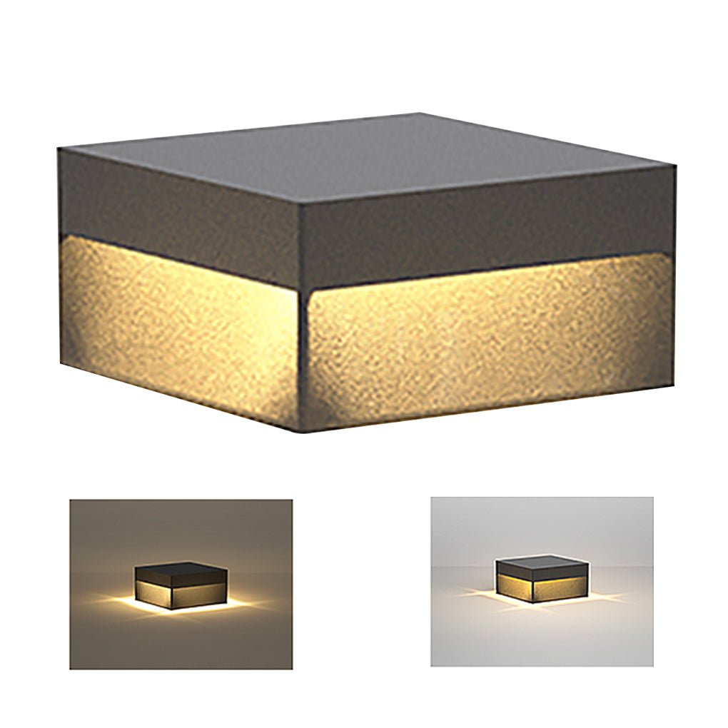 Minimalist Square Stainless Steel Acrylic Outdoor Pillar Light Black IP65 Solar or Hardwired 5 Sizes Courtyard