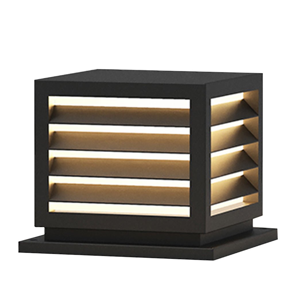 Louvred Aluminum PC Outdoor Pillar Light Black Solar or Hardwired IP54 4 Sizes Terrace Deck Post
