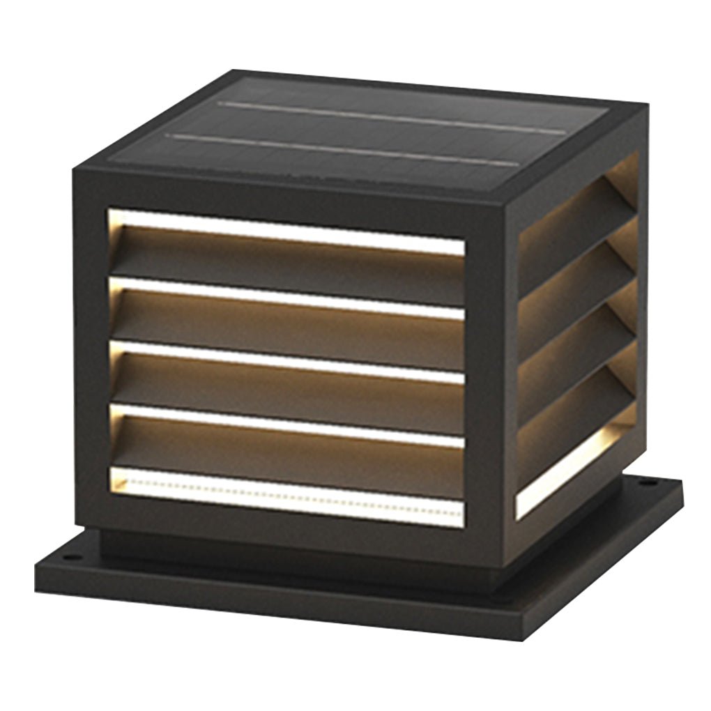 Louvred Aluminum PC Outdoor Pillar Light Black Solar or Hardwired IP54 4 Sizes Terrace Deck Post