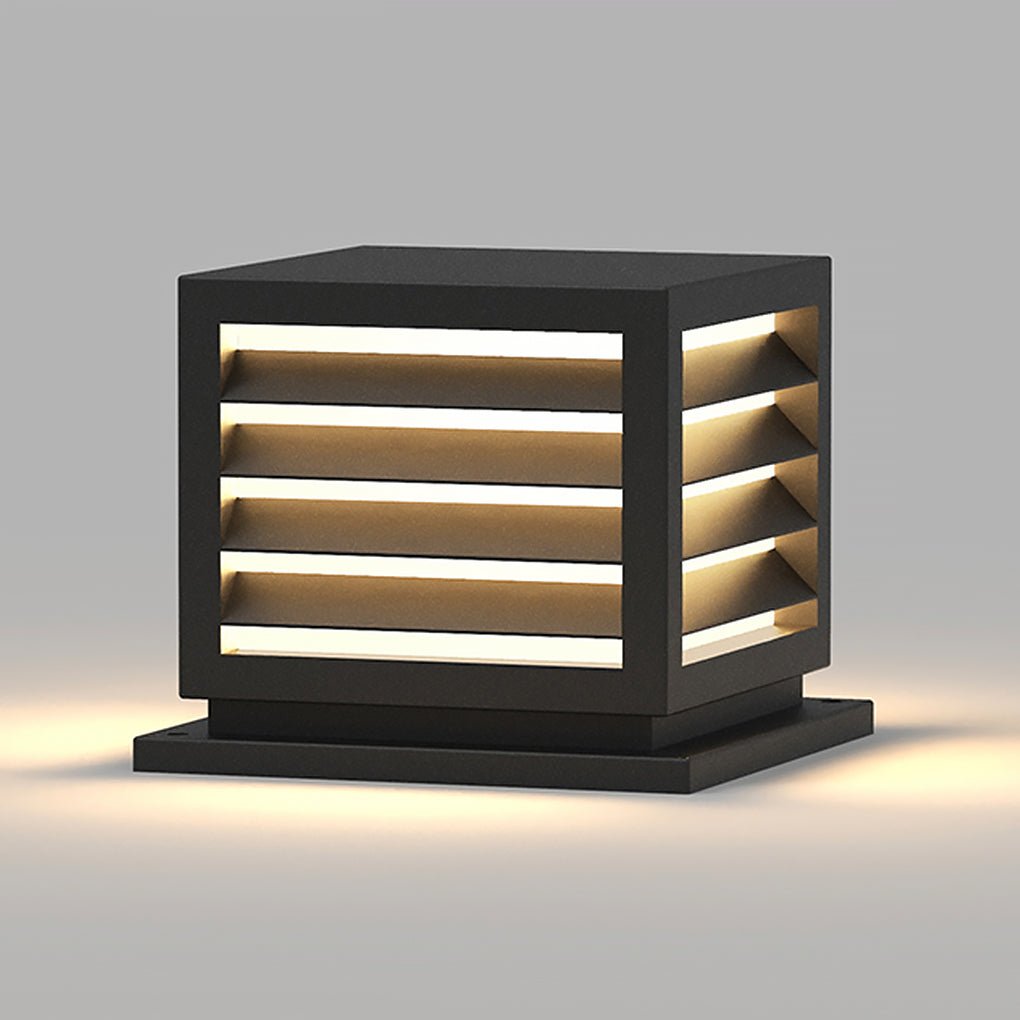 Louvred Aluminum PC Outdoor Pillar Light Black Solar or Hardwired IP54 4 Sizes Terrace Deck Post