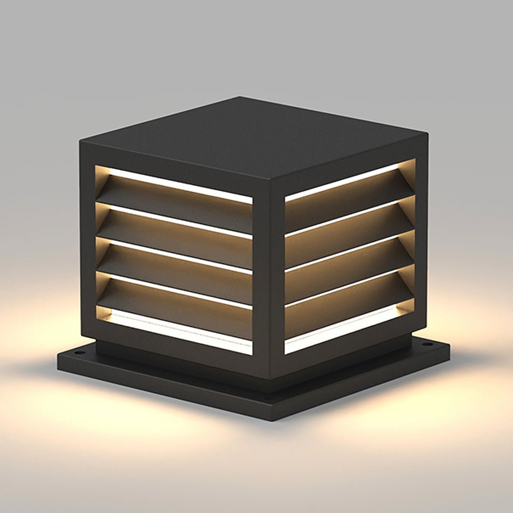 Louvred Aluminum PC Outdoor Pillar Light Black Solar or Hardwired IP54 4 Sizes Terrace Deck Post