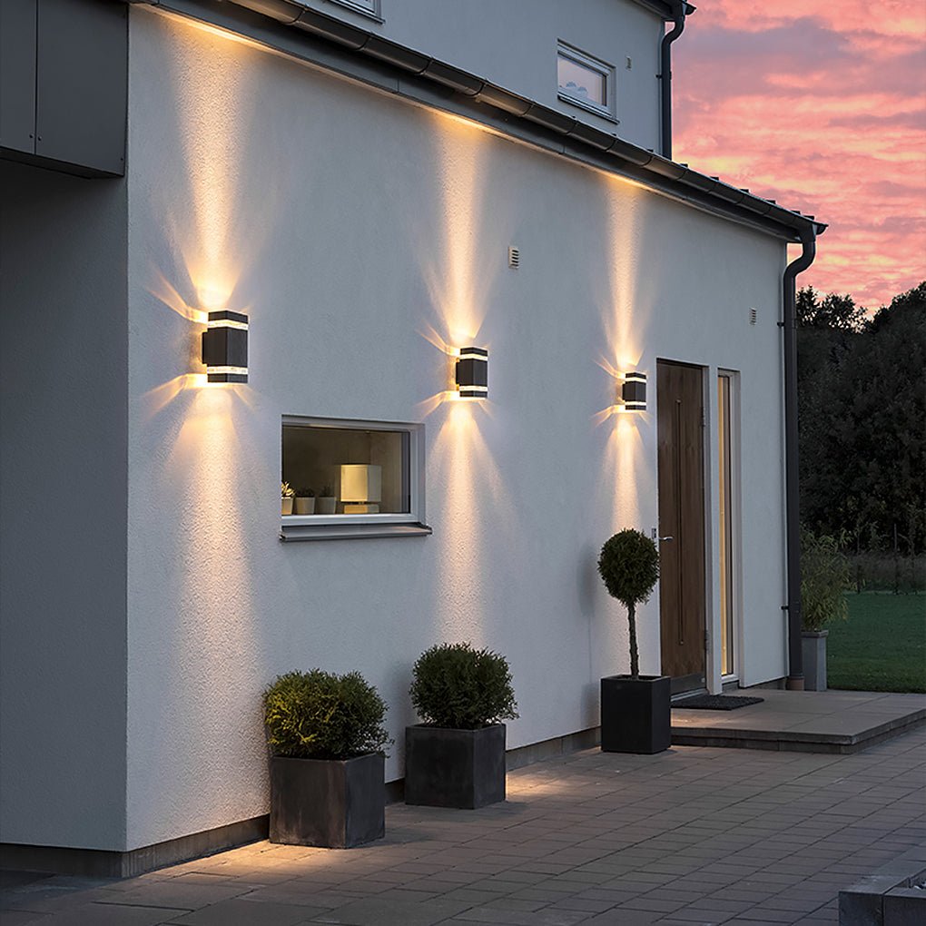 Modern LED Up Down Outdoor Wall Sconce Die-Cast Aluminum Hollow Halo Effect Square Round IP54 3000K Courtyard Villa