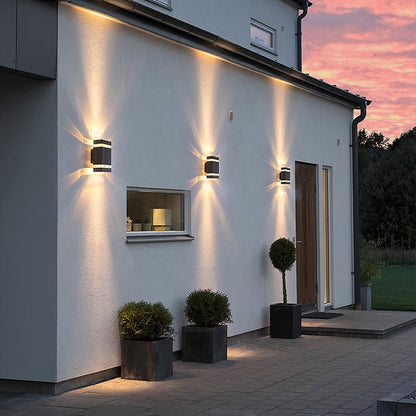 Modern LED Up Down Outdoor Wall Sconce Die-Cast Aluminum Hollow Halo Effect Square Round IP54 3000K Courtyard Villa