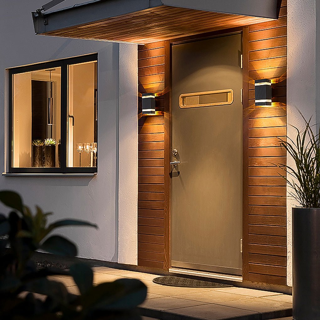 Modern LED Up Down Outdoor Wall Sconce Die-Cast Aluminum Hollow Halo Effect Square Round IP54 3000K Courtyard Villa