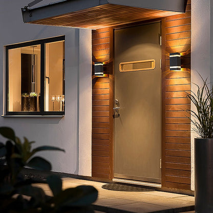 Modern LED Up Down Outdoor Wall Sconce Die-Cast Aluminum Hollow Halo Effect Square Round IP54 3000K Courtyard Villa
