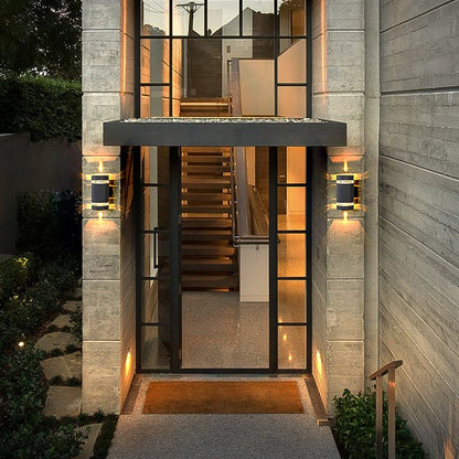 Modern LED Up Down Outdoor Wall Sconce Die-Cast Aluminum Hollow Halo Effect Square Round IP54 3000K Courtyard Villa