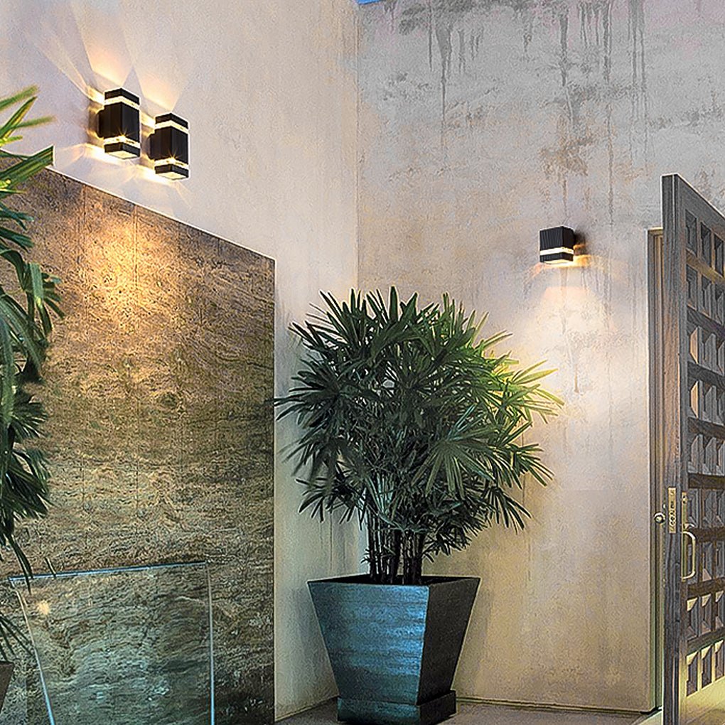 Modern LED Up Down Outdoor Wall Sconce Die-Cast Aluminum Hollow Halo Effect Square Round IP54 3000K Courtyard Villa