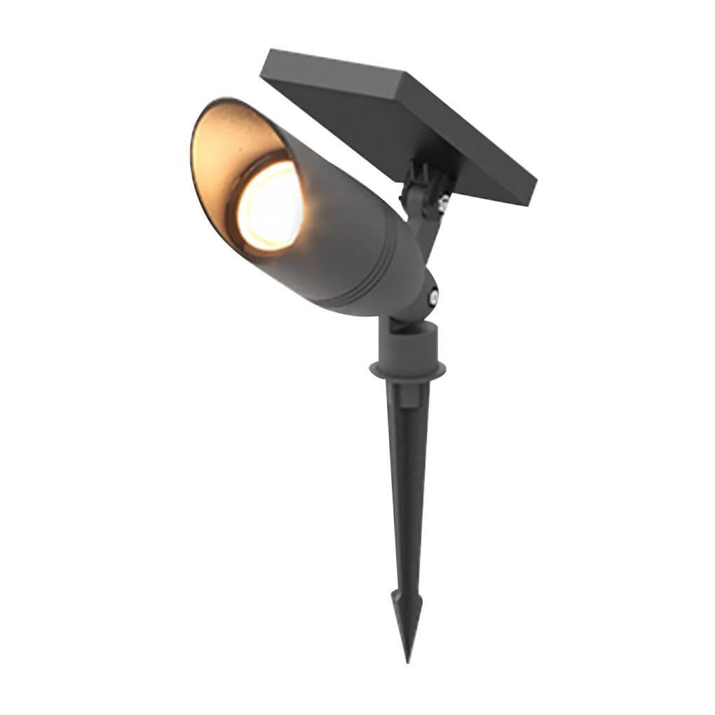 Solar Hardwired Dual Power Outdoor Spotlight Aluminum Glass Adjustable Head 3000K IP65 Landscape