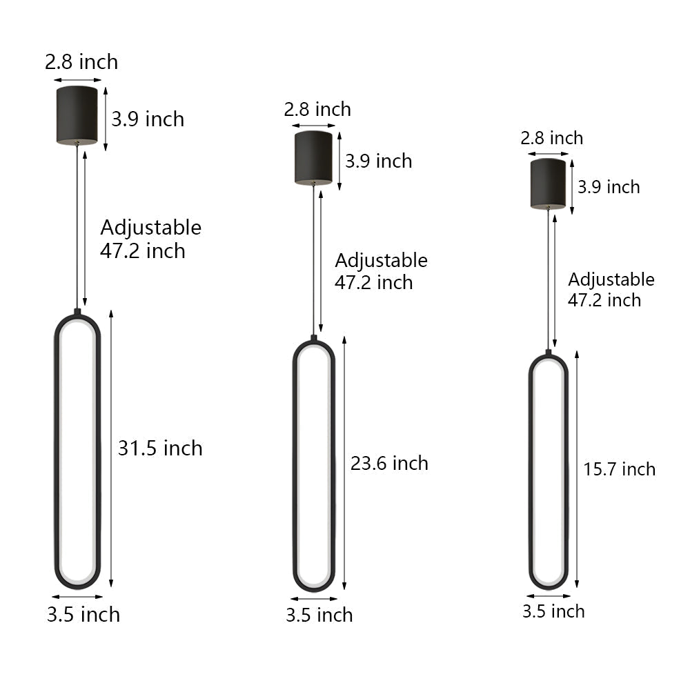 Oval Aluminum Tube Pendant Light with Optional Spotlight and 3-Step Colour Temperature in Three Heights