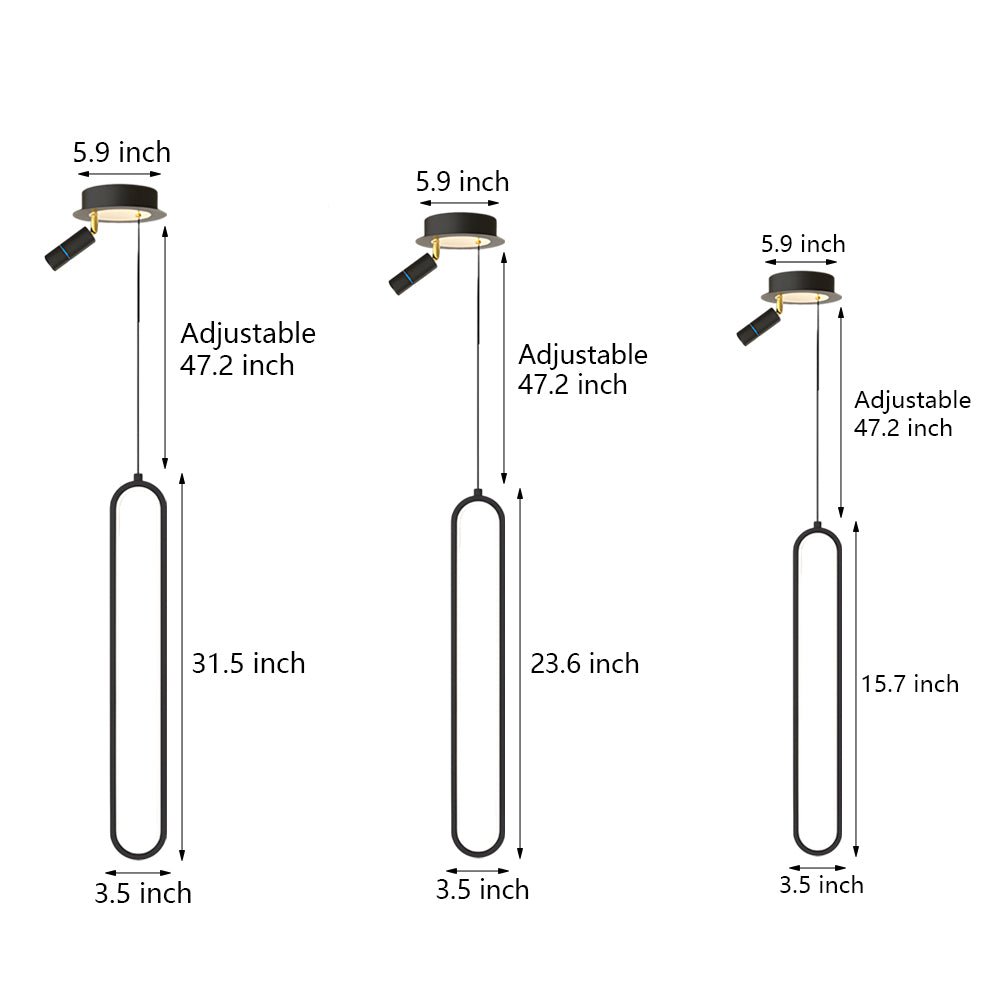 Oval Aluminum Tube Pendant Light with Optional Spotlight and 3-Step Colour Temperature in Three Heights