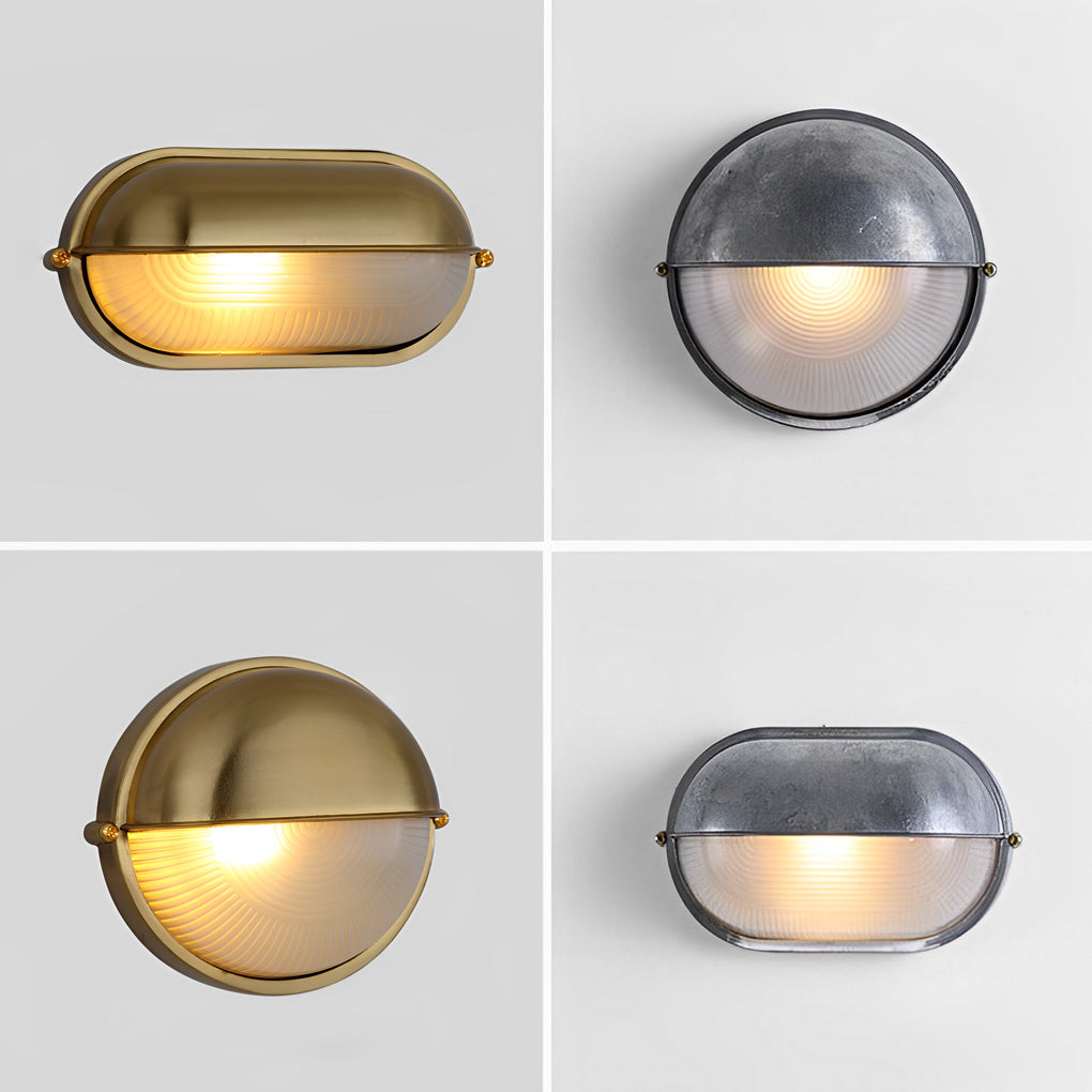 Oval Round Bulkhead Wall Light Retro Industrial Aluminum Glass IP65 Gold Gray 2 Shapes 2 Sizes Balcony Bathroom Garden