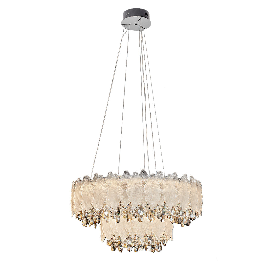 Crystal Chandelier Carbon Steel Champagne Gold French Country LED Tri-Color Leaf Crystal Single Double Layer Long Hanging