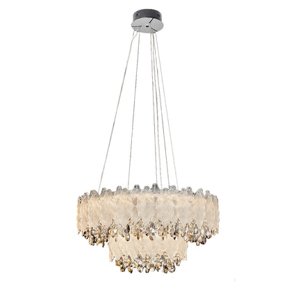Crystal Chandelier Carbon Steel Champagne Gold French Country LED Tri-Color Leaf Crystal Single Double Layer Long Hanging