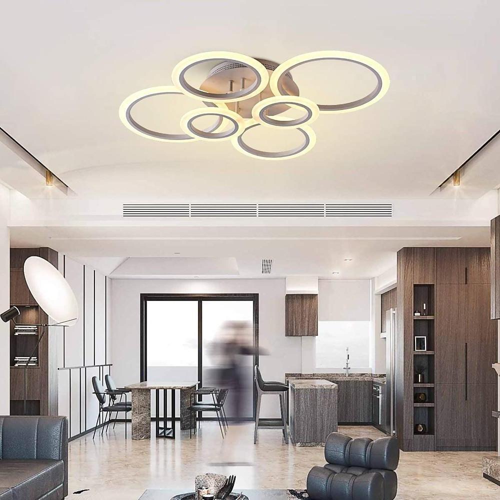 Multi-Circle Cluster Double-Tier Semi-Flush Mount Ceiling Light — Modern Aluminum Acrylic LED 4 6 8 Light