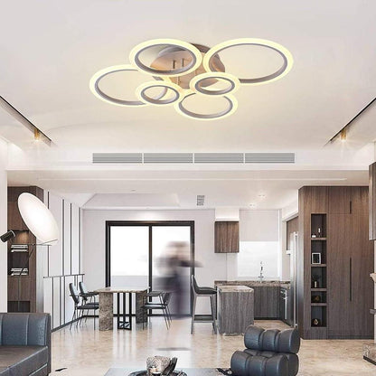 Multi-Circle Cluster Double-Tier Semi-Flush Mount Ceiling Light — Modern Aluminum Acrylic LED 4 6 8 Light