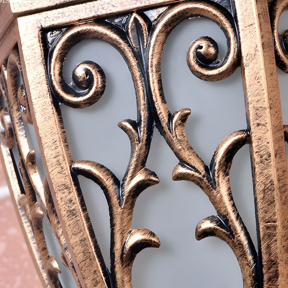 Antique Art Deco Outdoor Wall Lantern Bronze Floral Glass E27 IP54 Courtyard