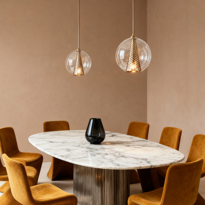 Glass Ball Pendant Light Italian Minimalist Clear Glass Perforated Copper Brass Cone E26 Dining Room 10 Inch
