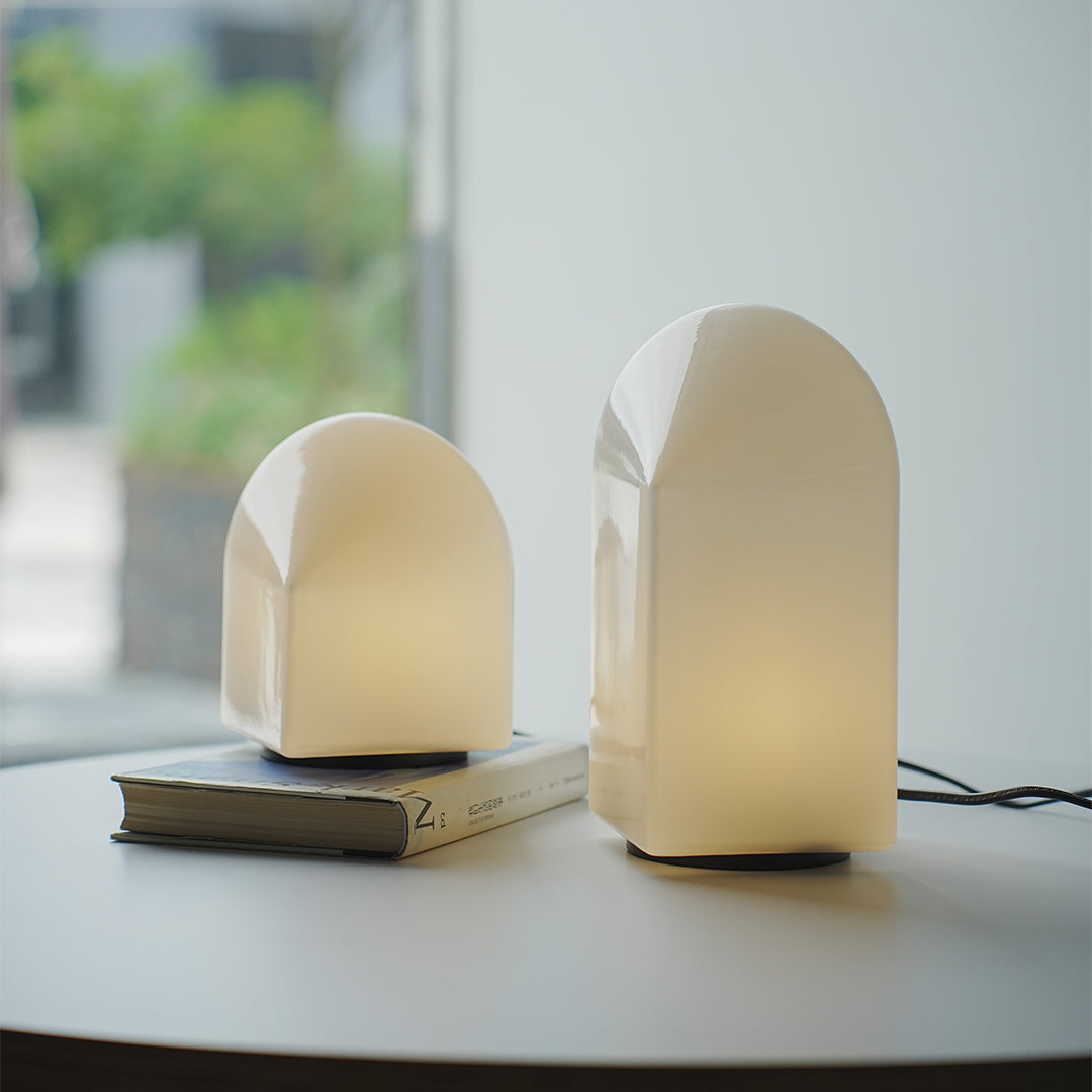 Architectural House Shape Table Lamp White Metal Glass LED Warm Night Light 3W Two Sizes