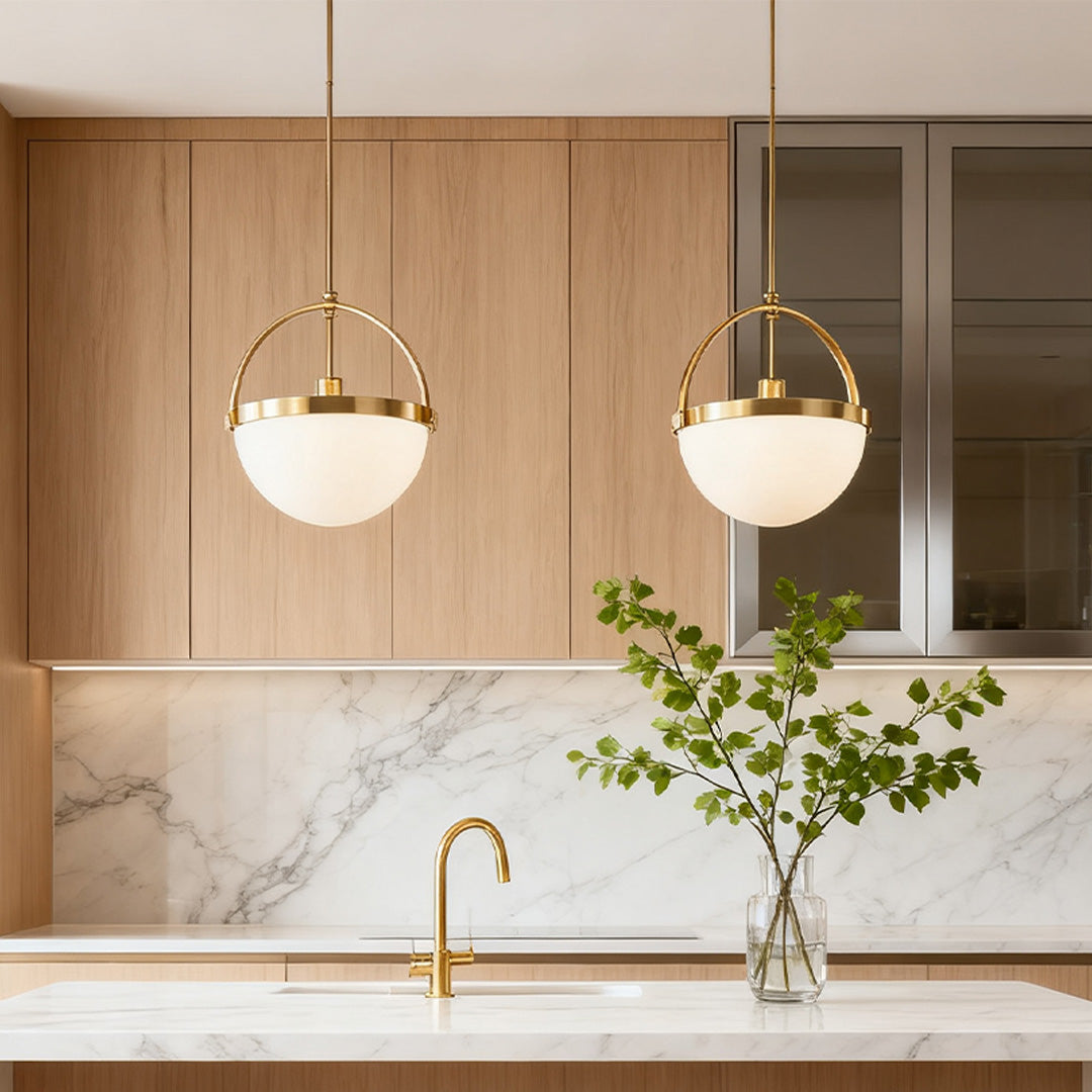 Gold White Pendant Light American Vintage Frosted Glass Globe Gold Copper E26 Dining Room Kitchen Island 13 Inch