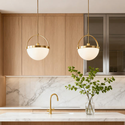 Gold White Pendant Light American Vintage Frosted Glass Globe Gold Copper E26 Dining Room Kitchen Island 13 Inch