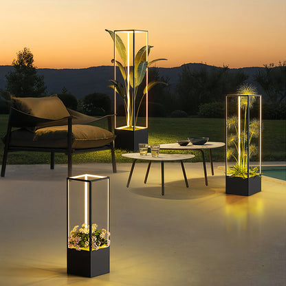 Square Stainless Steel Flower Pot LED Outdoor Floor Lamp IP65 4W 3000K Minimalist