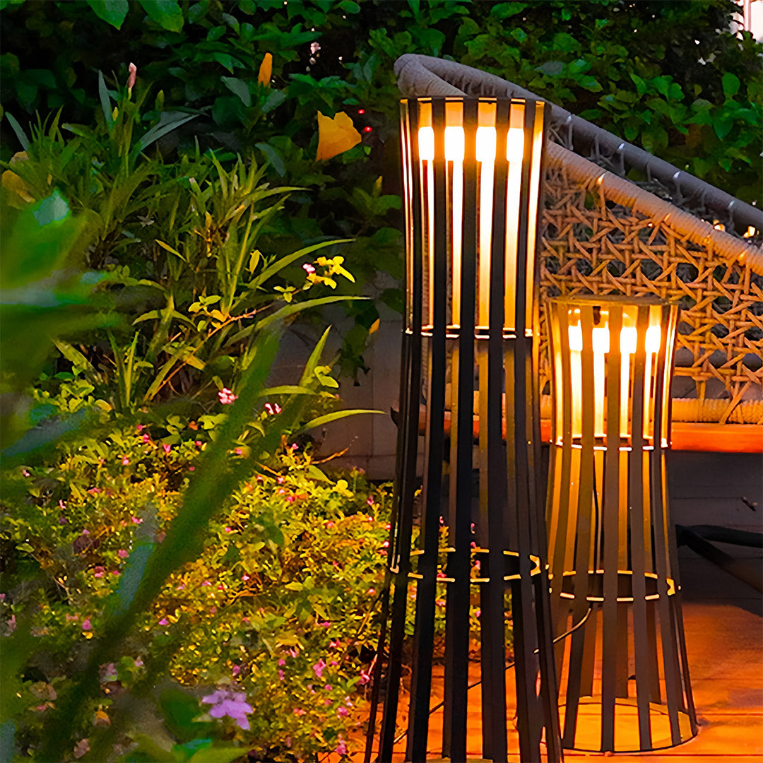 Silhouette Stainless Steel Slat Outdoor Floor Lantern IP54 Solar/Hardwired 3000K