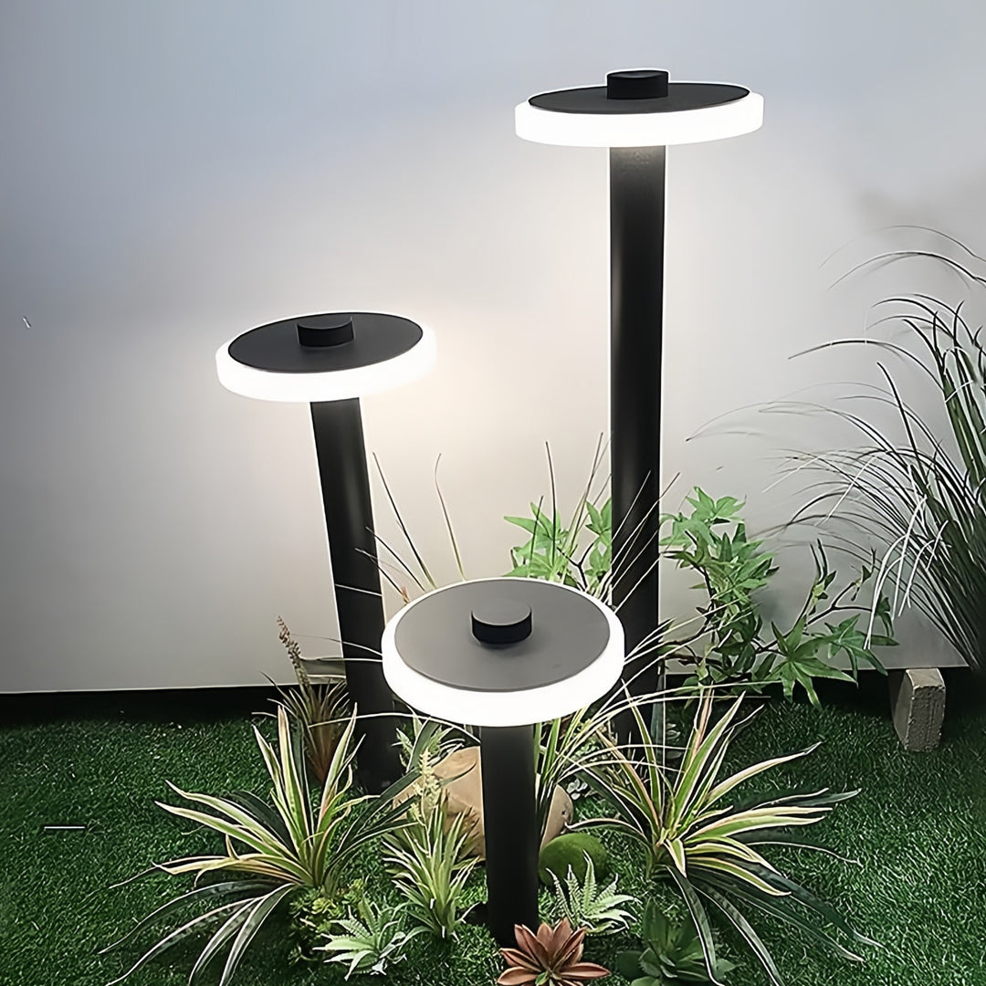 Modern Outdoor LED Path Light Disc Head Aluminum Hardwired Black White 3 Heights