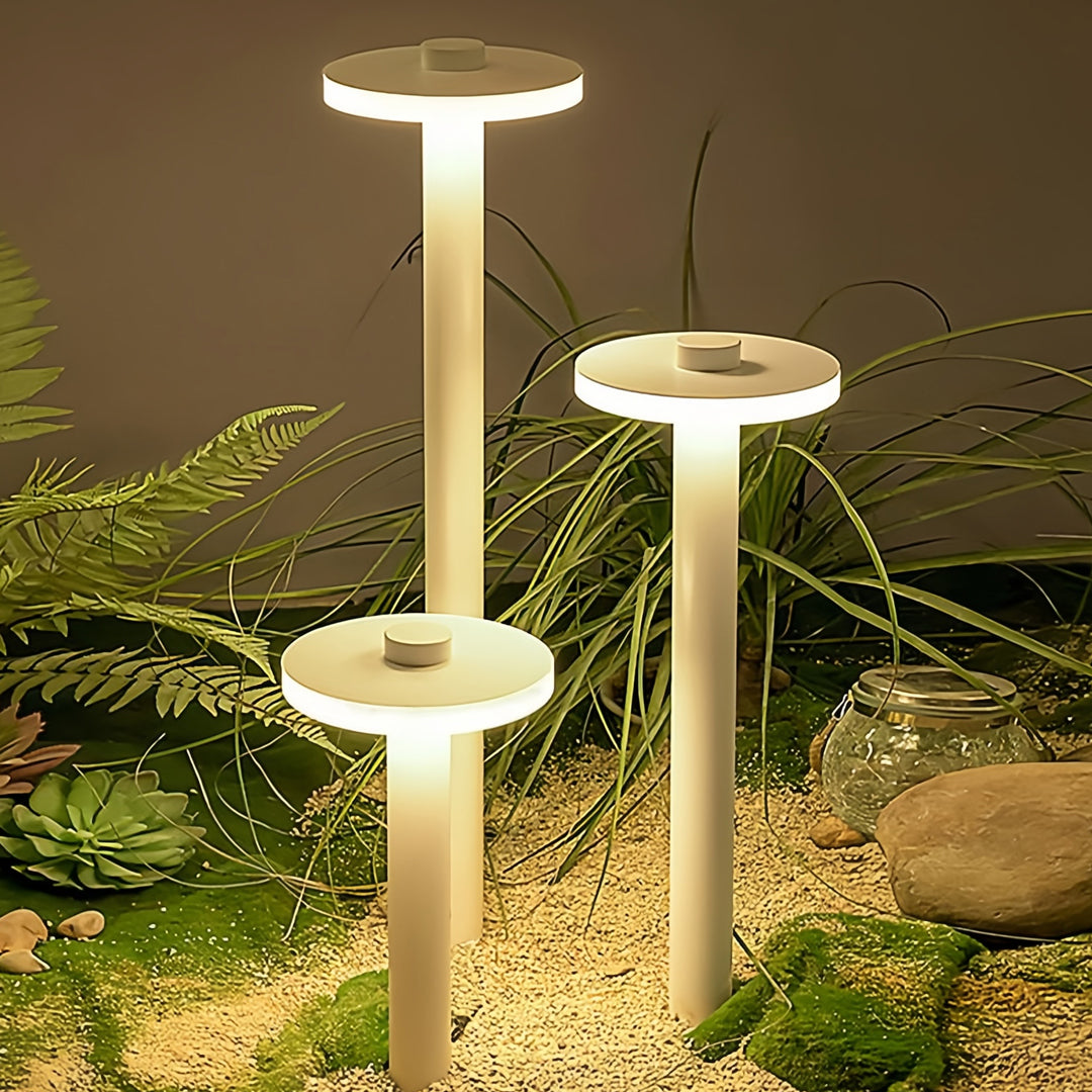 Modern Outdoor LED Path Light Disc Head Aluminum Hardwired Black White 3 Heights