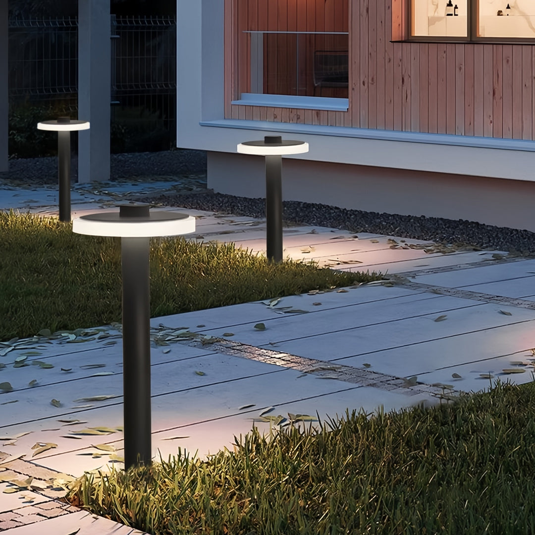 Modern Outdoor LED Path Light Disc Head Aluminum Hardwired Black White 3 Heights