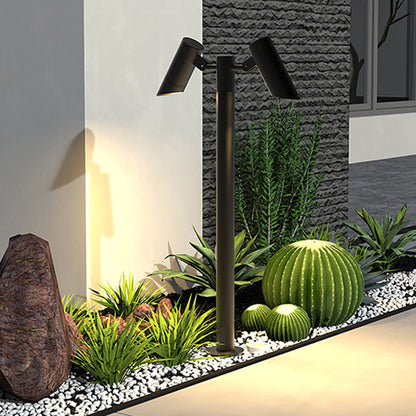 Modern Outdoor LED Path Light Single Double Head Die-Cast Aluminum Black 31.5 Inch